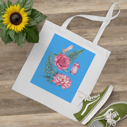 Floral Tote Bag with Crystals - 100% Cotton - Ideal Gift for Nature Lovers and Art Enthusiasts