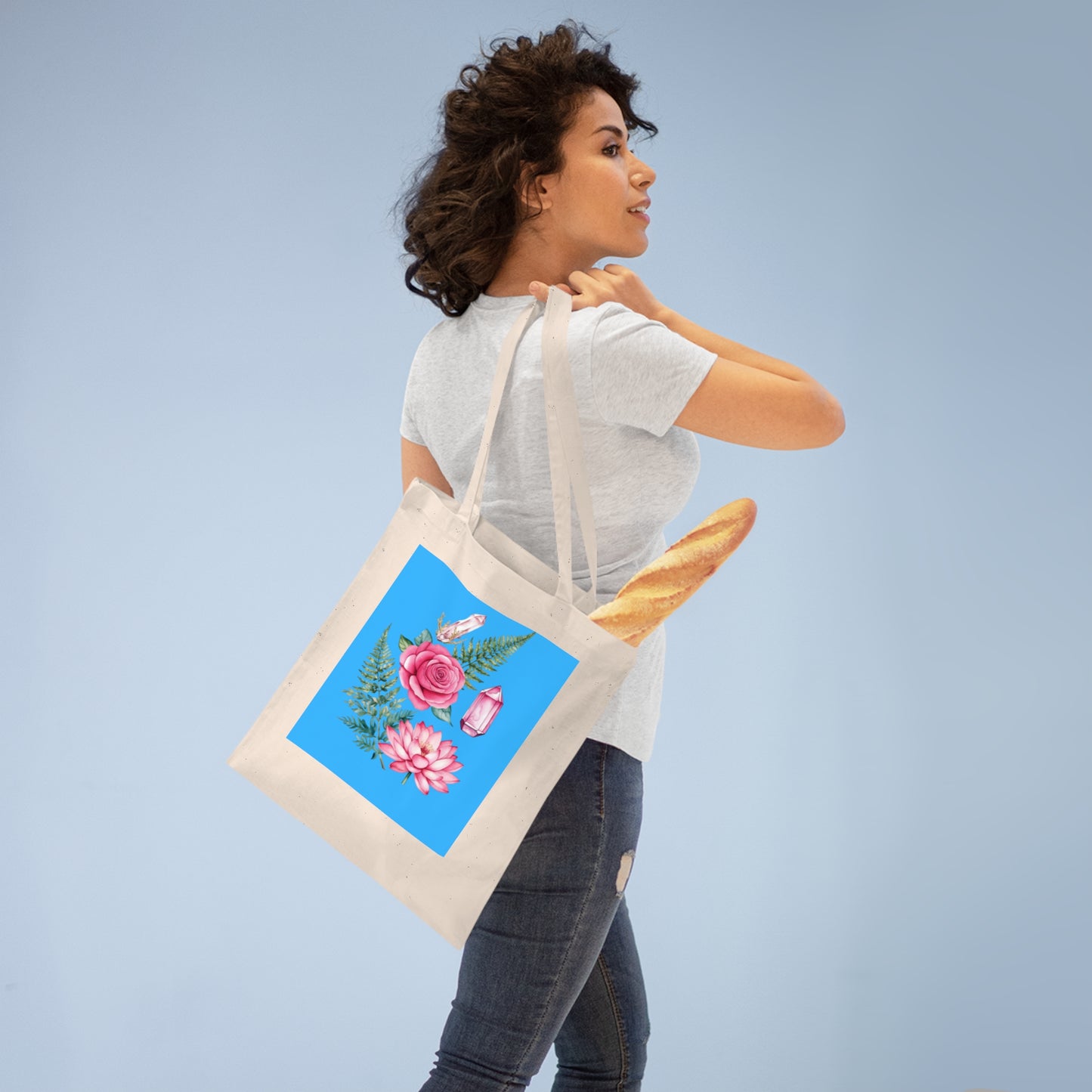 Floral Tote Bag with Crystals - 100% Cotton - Ideal Gift for Nature Lovers and Art Enthusiasts