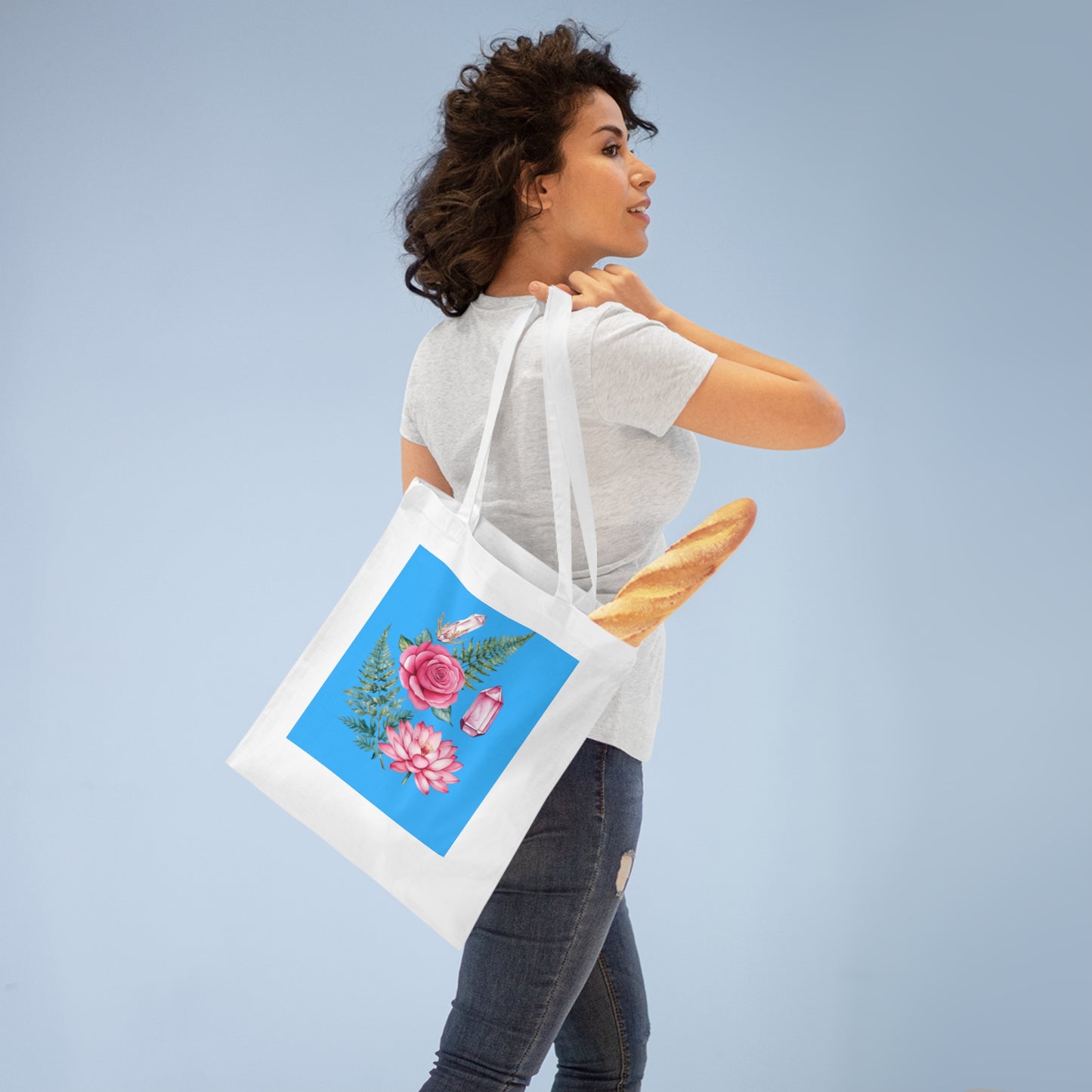 Floral Tote Bag with Crystals - 100% Cotton - Ideal Gift for Nature Lovers and Art Enthusiasts