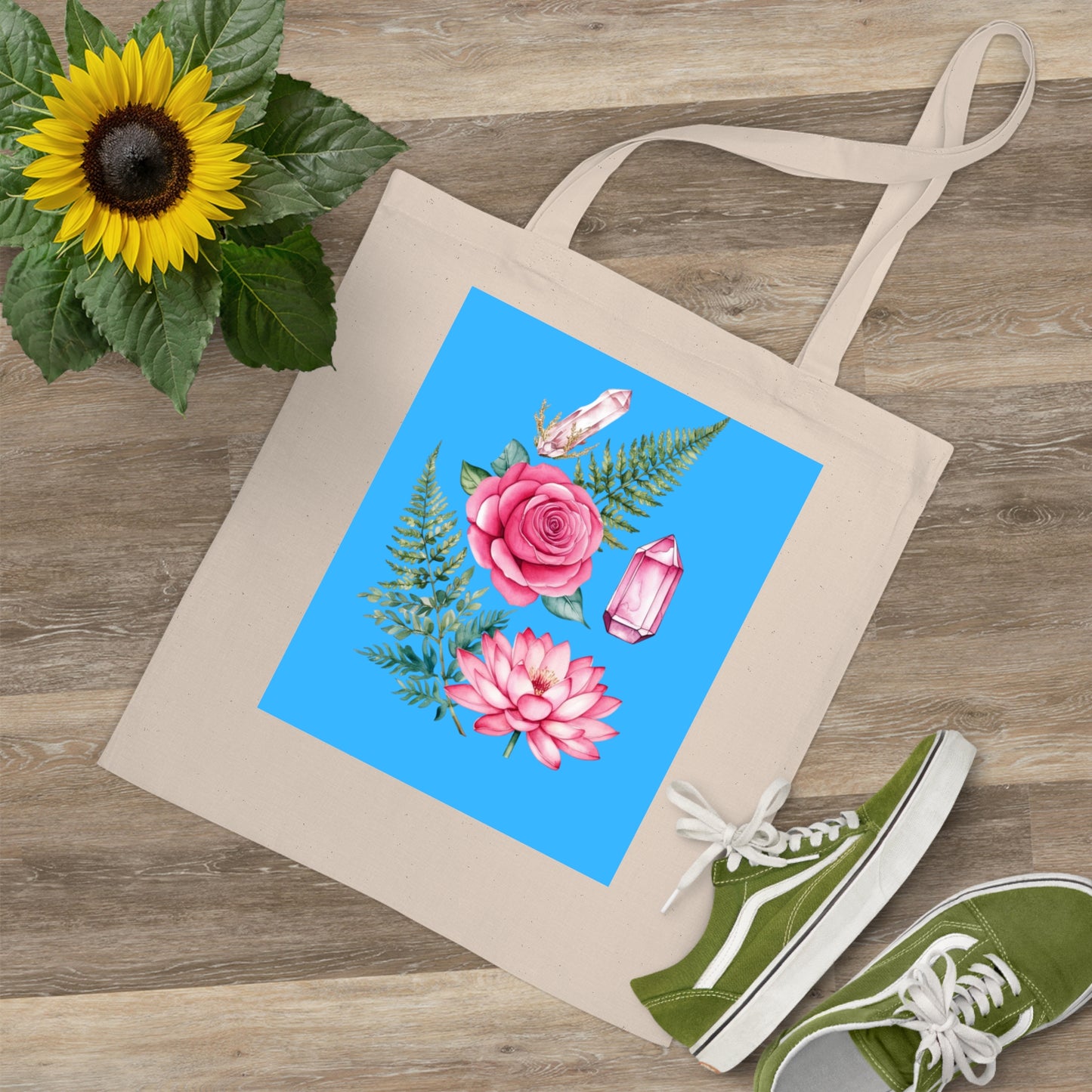 Floral Tote Bag with Crystals - 100% Cotton - Ideal Gift for Nature Lovers and Art Enthusiasts