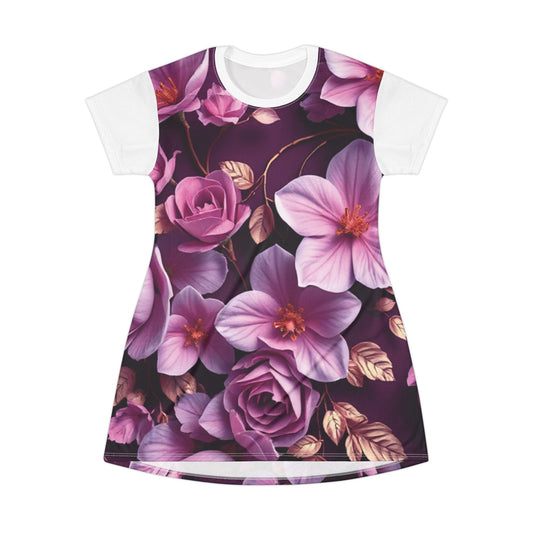 Floral T-Shirt Dress for Women - Modern Design, Lightweight Polyester